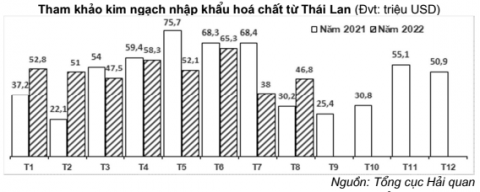 Nhập khẩu Toluene, Propylene, Natri glutamate từ thị trường Thái Lan tăng mạnh